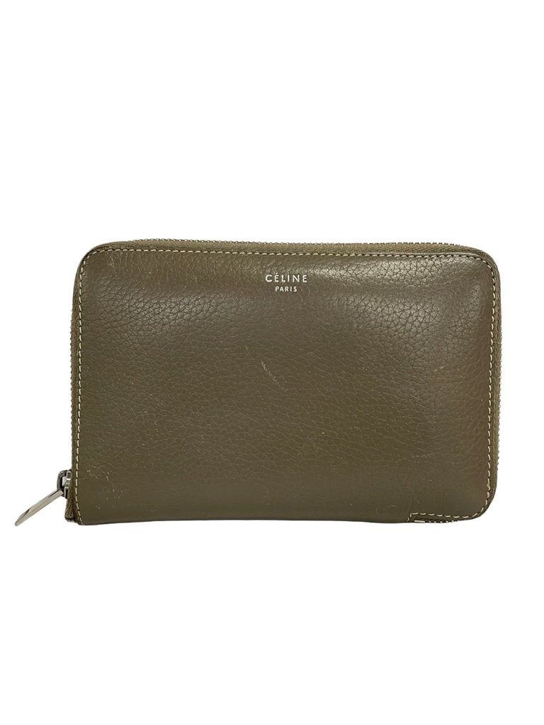 Celine Bifold Wallet Gray Beige Zip Around Leather